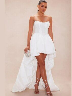 NWT White Aurora High Low Taffeta Dress + NWOT White Pearl 2 Tier Veil Sz XS